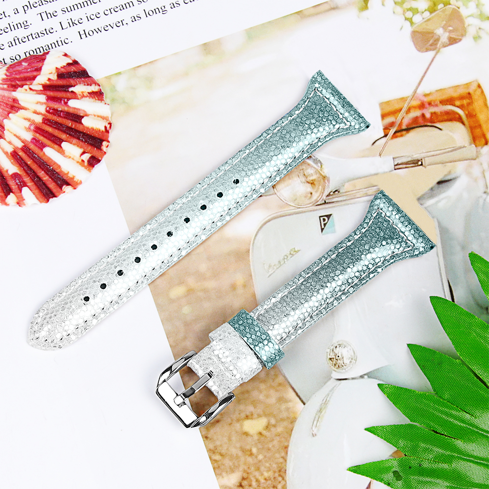

For Garmin Forerunner 245/Forerunner 245 Music Anti-scratch Gradient Top Layer Cowhide Leather Watch Band Replacement Wrist Strap (20mm) - Silver/Green, Other Smartwatch Models