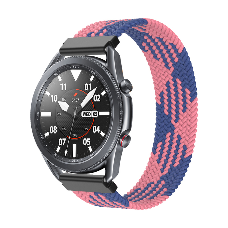 

For Samsung Galaxy Watch4 Active 40mm/44mm / Watch4 Classic 42mm/46mm Watch Strap Sports Elastics Nylon Adjustable Braided Replacement Band, Size: S - Blue/Pink, Galaxy Watch4 Active 40mm