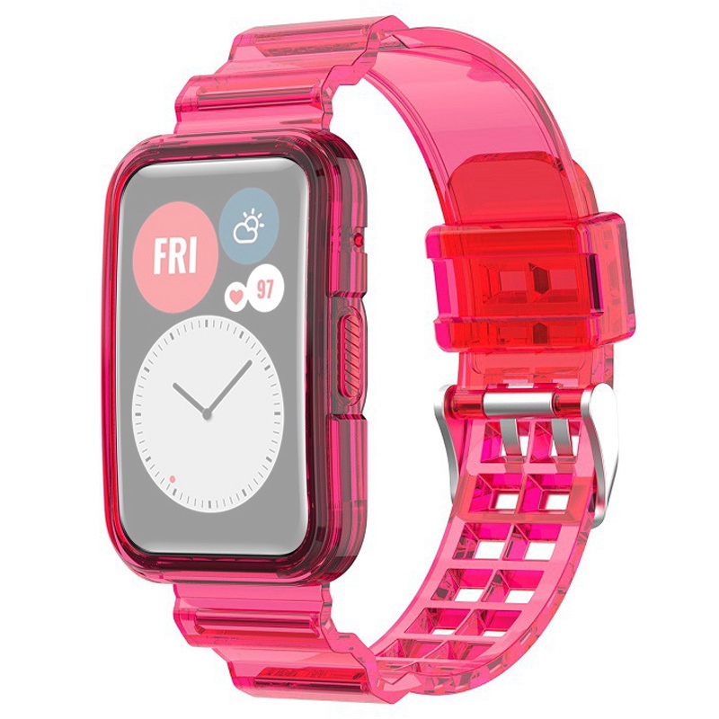 

For Huawei Watch Fit 2 Sports Soft TPU Replacement Band Strap with Protective Case - Transparent Rose, Huawei Watch Fit 2