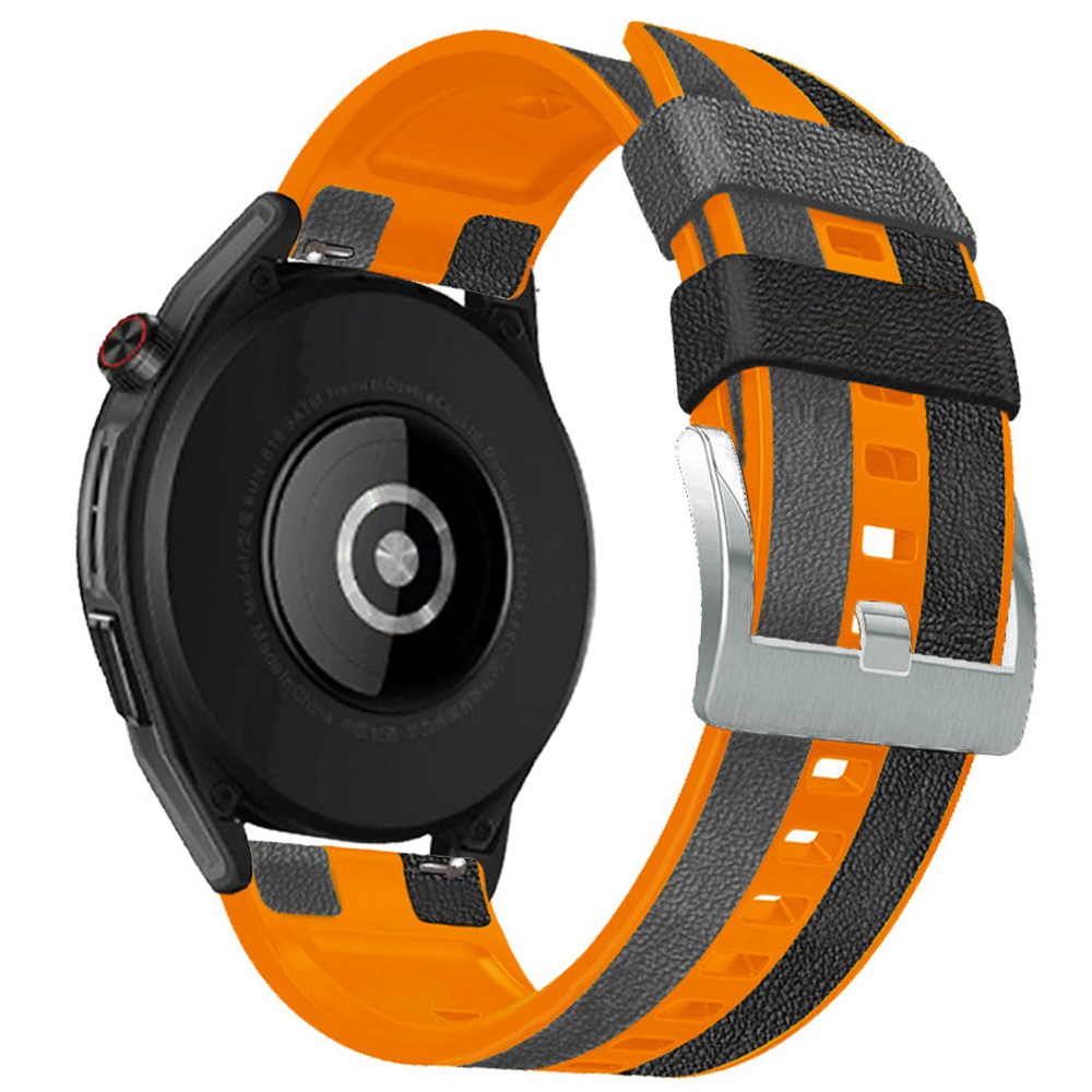 

For Haylou RT / RT2 / Xiaomi Watch S1 / Samsung Galaxy Watch 3 45mm Watch Strap 22mm Color Splicing Leather Coated Silicone Band - Black / Orange / Grey, Other Smartwatch Models