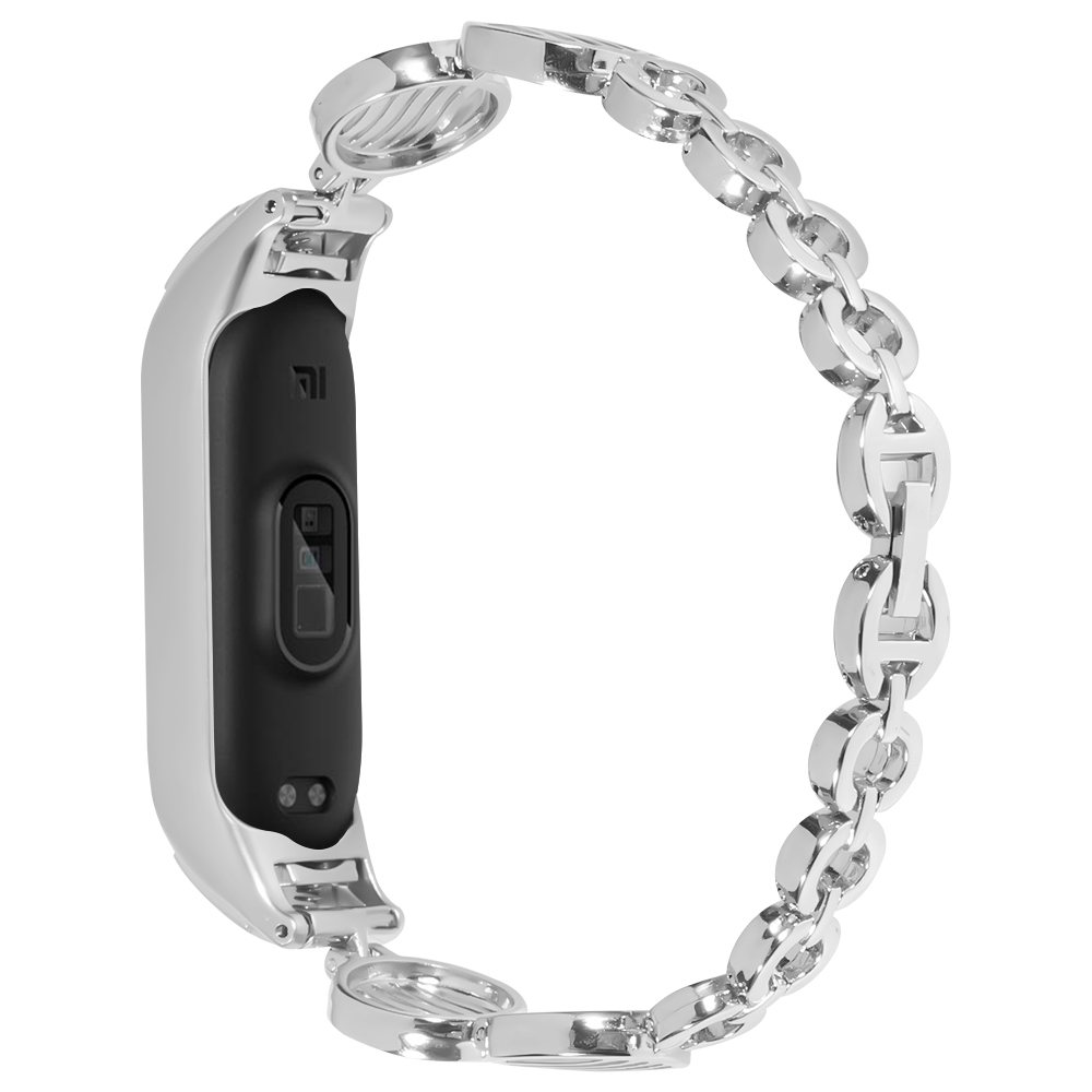 

For Xiaomi Mi Band 3 / 4 Water Wave Design Watch Strap Anti-wear Stainless Steel Bracelet Replacement Wrist Band - Silver, Xiaomi Mi Band 4