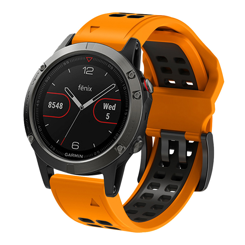 

For Garmin Fenix 7 / 6 / 5 Soft Silicone Sport Replacement Band Quick Release Dual Color Watch Strap - Orange / Black, Garmin Fenix 7