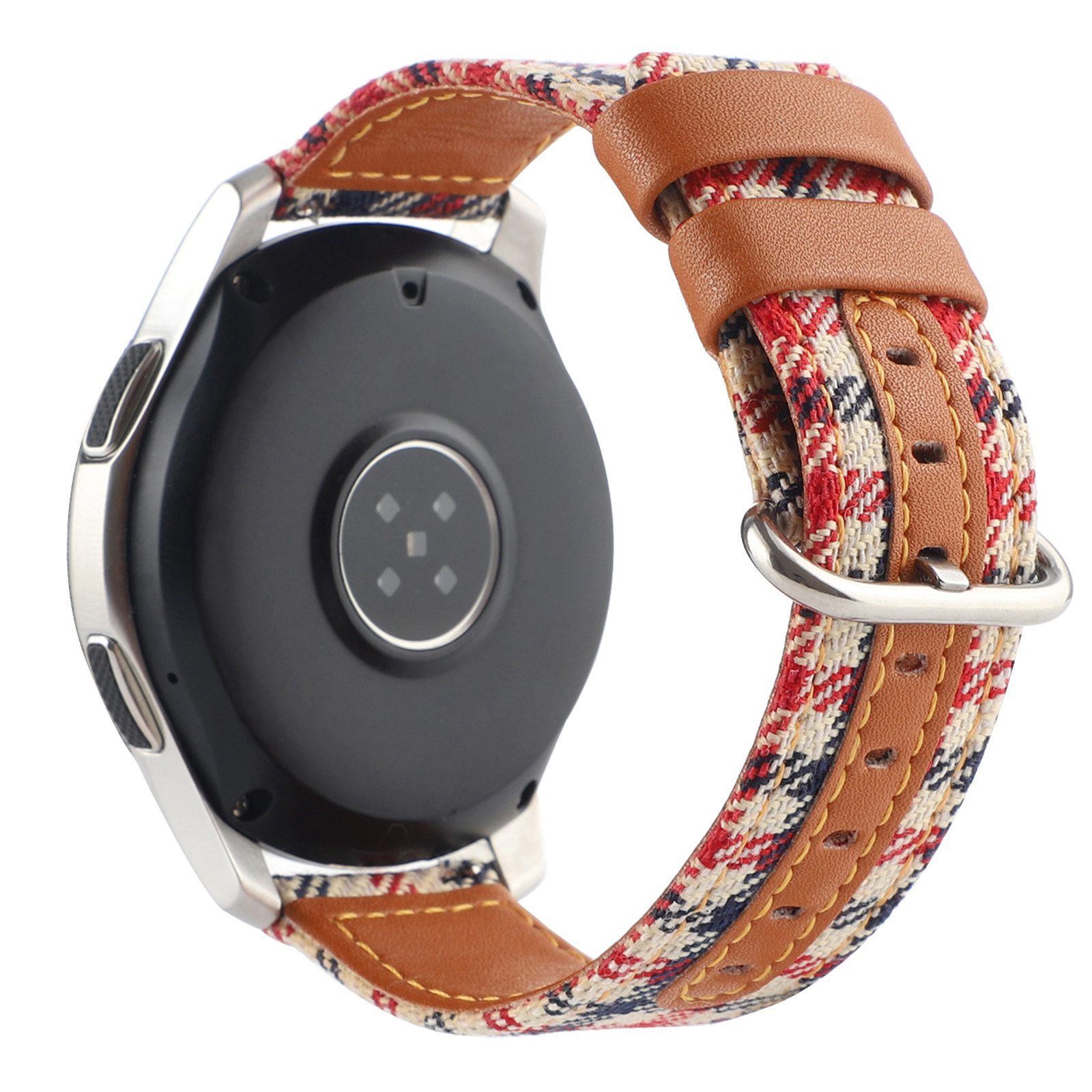 

For Samsung Galaxy Watch 5 40mm / Watch 5 44mm / Watch 5 Pro 45mm Nylon Cloth + Leather Watch Strap Replacement Wrist Band with Oval Buckle - Black / Red / White Plaid, Galaxy Watch 5 40mm