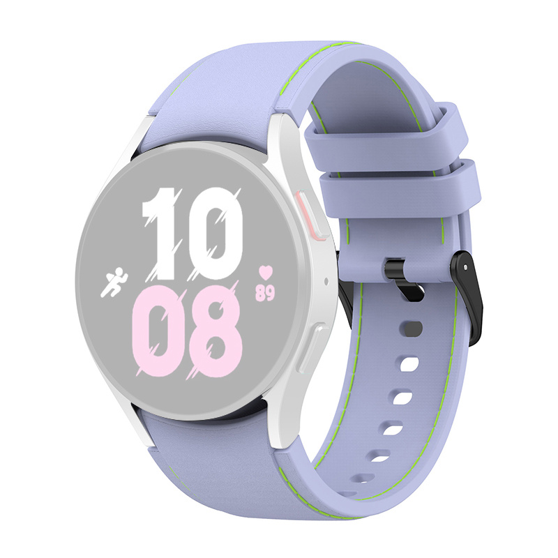 

For Samsung Galaxy Watch 5 40mm / 44mm / Watch 5 Pro 45mm Watch Band Silicone Stitching Line Replacement Wrist Strap with Black Buckle, Size L - Purple / Green, Galaxy Watch 5 40mm