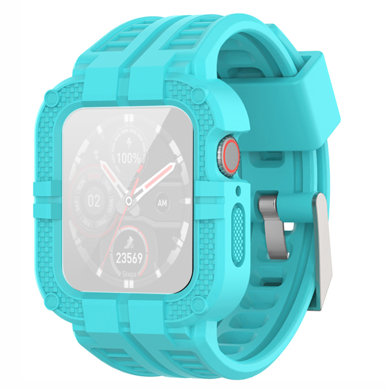 

For Apple Watch Series 1 / 2 / 3 38mm / 4 / 5 / 6 / SE 40mm / 7 41mm Silicone Watch Band+Watch Case Armour Replacement Watch Strap - Sky Blue, Apple Watch Series 1 38mm