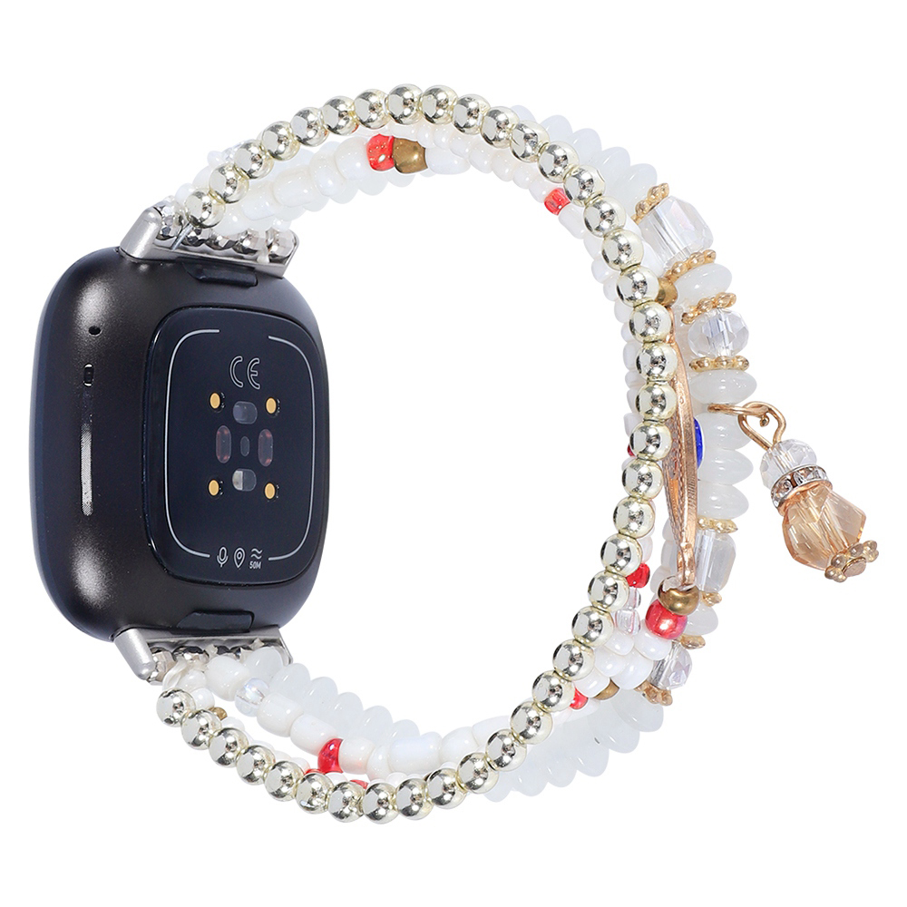 

For Fitbit Versa 4 / Sense 2 Beads Series Watch Strap for Women Girls Pearl Decorated Bracelet Smart Watch Strap - White, Fitbit Versa 4