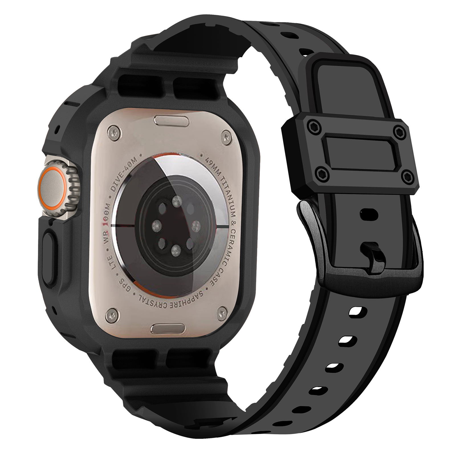 

Для Apple Watch Ultra 49 -миллиметровый Запасной Ремешок Регулируемая Силиконовая Запястья Полоса, Интегрированная с Чехлом Watch - Черный, Apple Watch Ultra 49mm