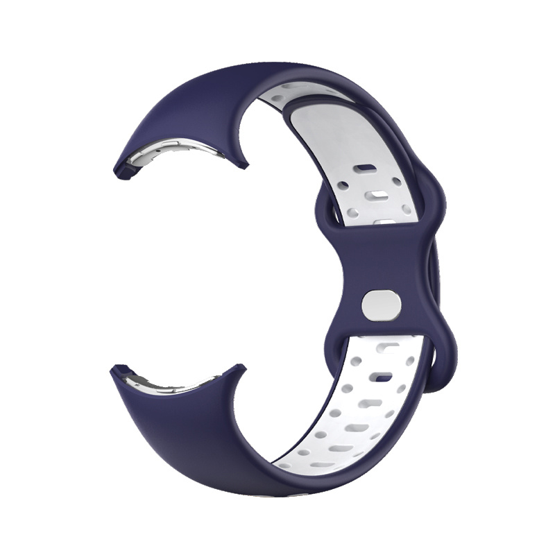 

For Google Pixel Watch Dual Color Silicone Smart Watch Strap Replacement Men Wrist Band, Size L - Midnight Blue / White, Google Pixel Watch