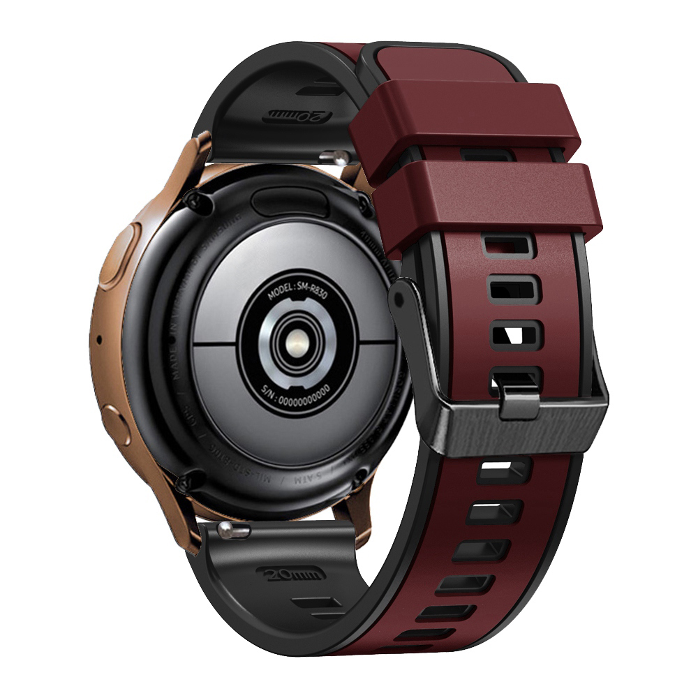 

For Samsung Galaxy Watch 5 Pro 45mm//Watch 4 Classic 42mm / 46mm Dual-color Silicone Watch Band 20mm Quick Release Watch Strap Soft Replacement - Wine Red / Black, Galaxy Watch 5 40mm