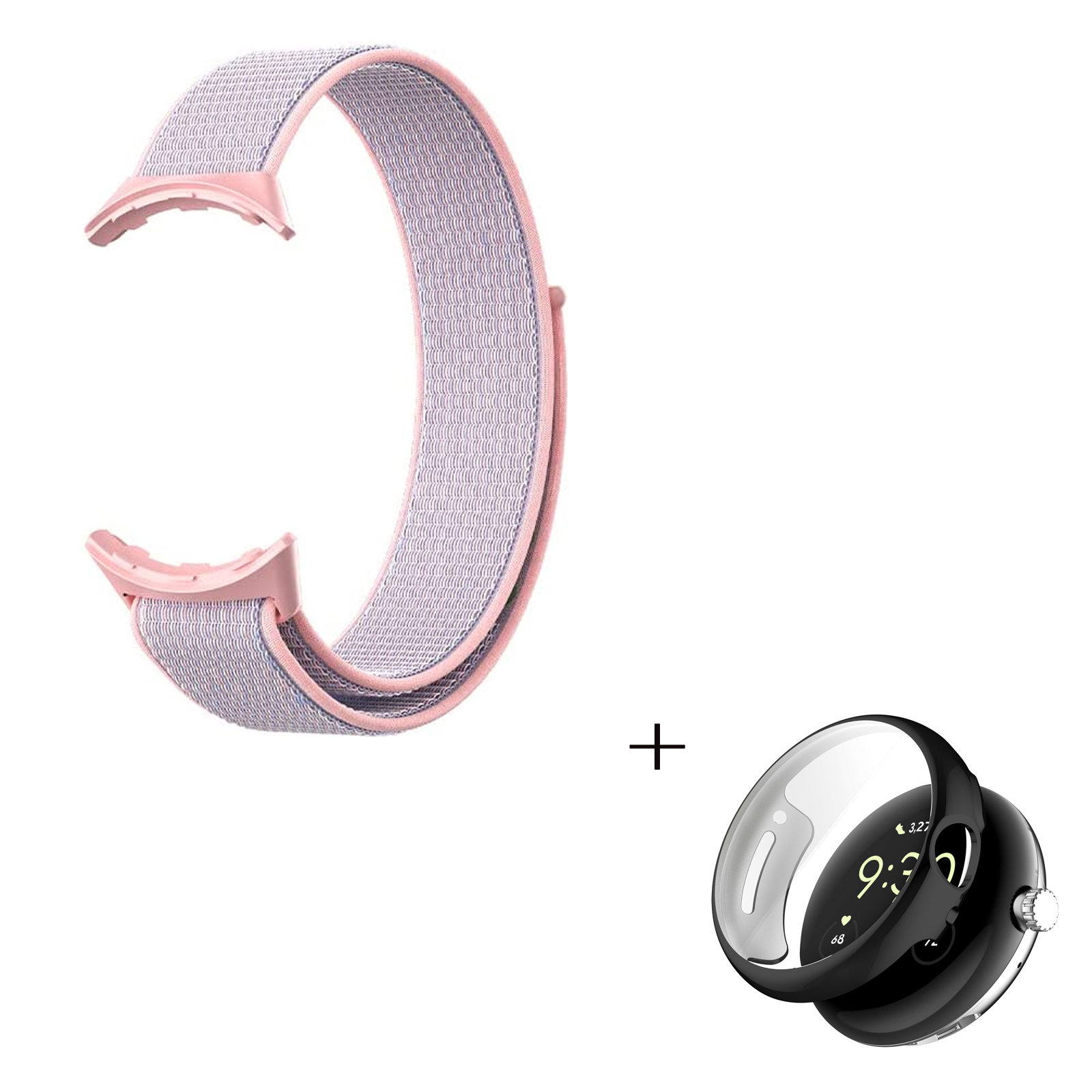 

Плетеная Nylon Watchband Для Google Pixel Watch, Magic Loop Loop Best с TPU Full Cover Case (Black) - Розовый, Google Pixel Watch