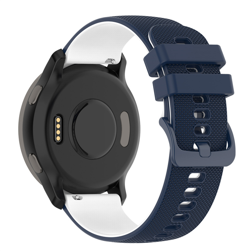 

For Huawei Watch GT 3 42mm / Watch GT 2 42mm / Samsung Galaxy Watch 5 / Watch 5 Pro 45mm Grid Texture Watch Strap 20mm Dual-color Silicone Replacement Watch Band - Navy Blue / White, Galaxy Watch 5 40mm