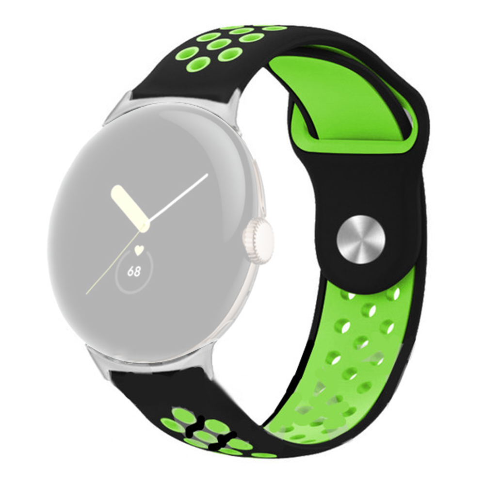 

Для Google Pixel Watch Регулируемая Силиконовая Полоса Двухцветная Спортивные Браслеты. - Черный / Зеленый, Google Pixel Watch