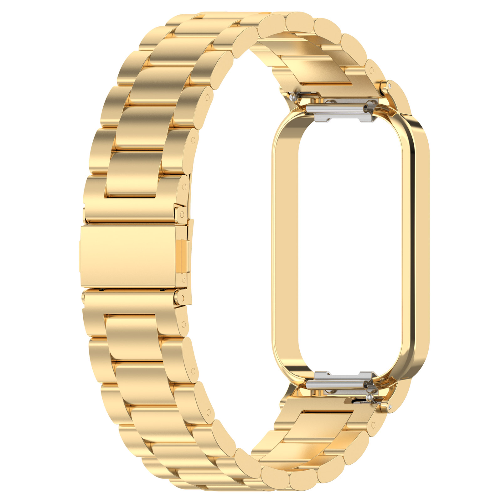 

For Xiaomi Redmi Band 2 Stainless Steel Watch Band 18mm 5-Bead Watch Strap with Protective Watch Case - Gold, Redmi Band 2