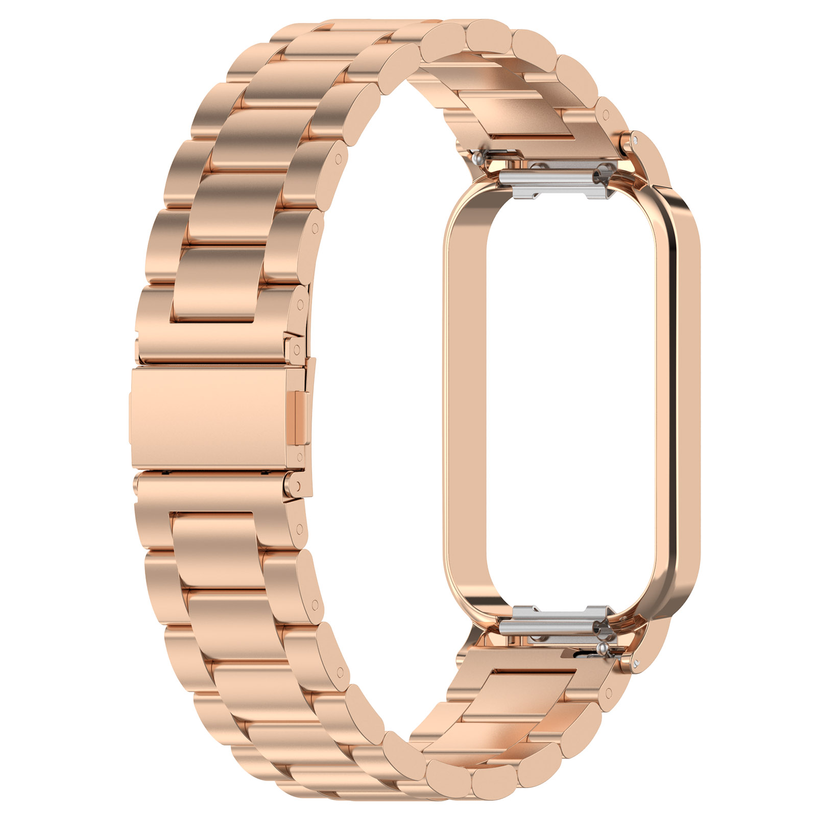 

For Xiaomi Redmi Band 2 Stainless Steel Watch Band 18mm 5-Bead Watch Strap with Protective Watch Case - Rose Gold, Redmi Band 2