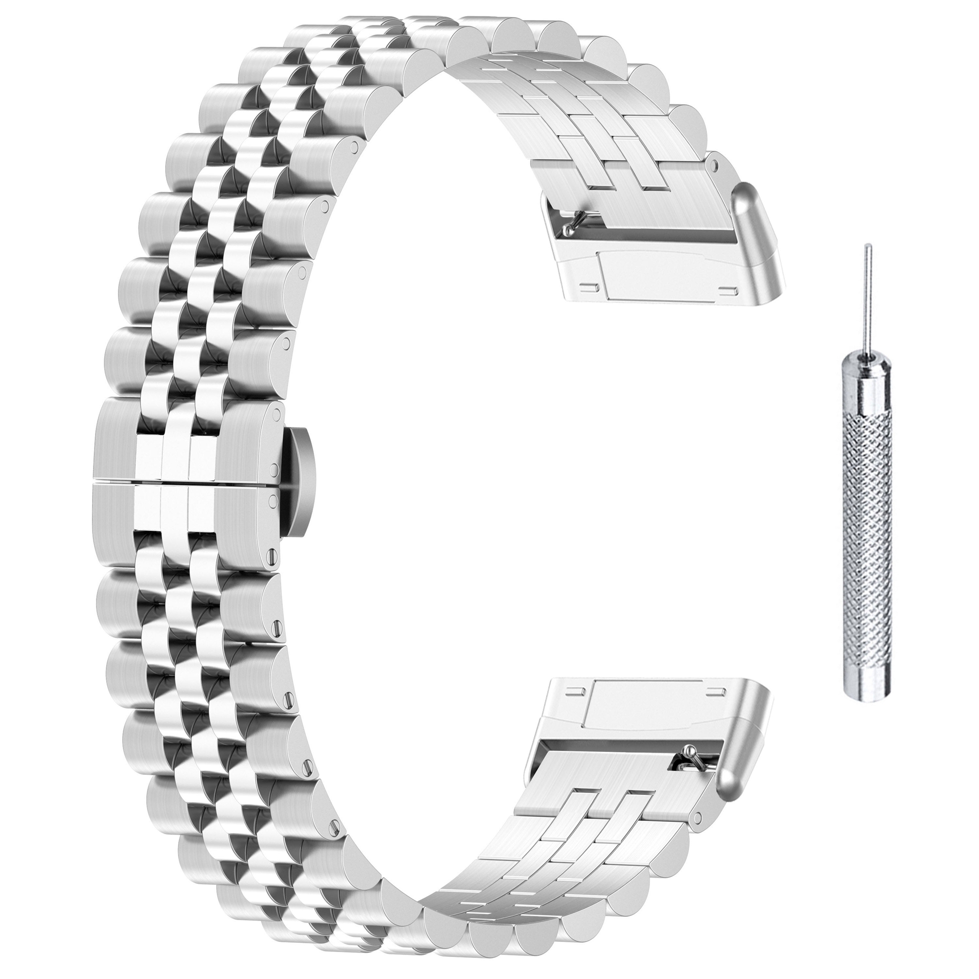 

Für Fitbit Versa 3 / Versa 4 Uhrenband 5 Perlen Edelstahl -uhrengurtarmband Mit Werkzeug - Silber, Fitbit Versa 3