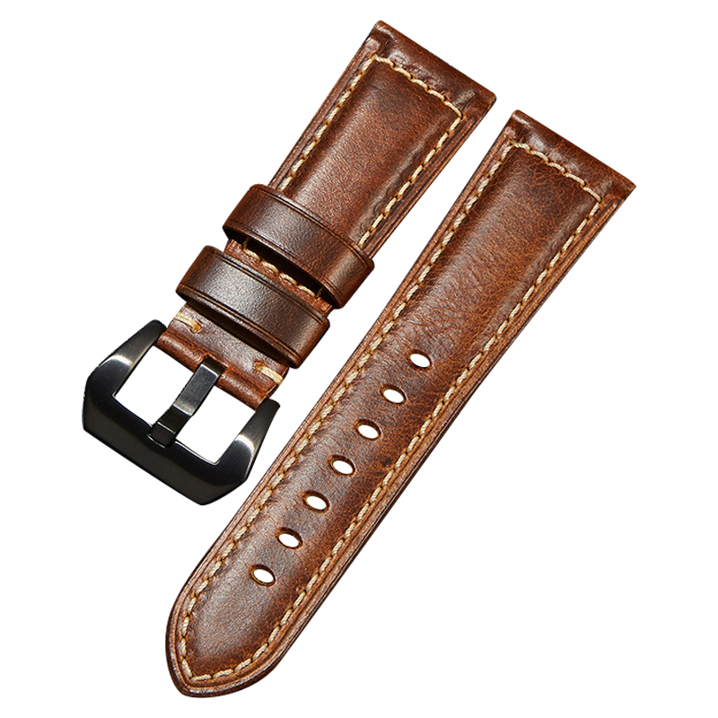 

Echtes Kuhleder Retro Uhrenband 24mm Universal Uhrengurt - Hellbraun / Schwarze Schnalle, Universal