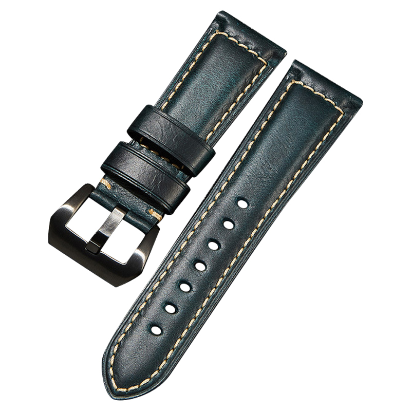 

Echtes Kuhleder Retro Uhrenband 24mm Universal Uhrengurt - Dunkelblau / Schwarze Schnalle, Universal