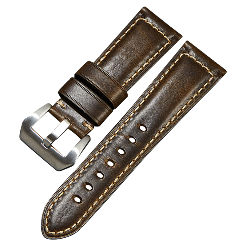 

Echtes Kuhleder Retro Uhrenband 24mm Universal Uhrengurt - Dunkelgrün / Silberschnalle, Universal