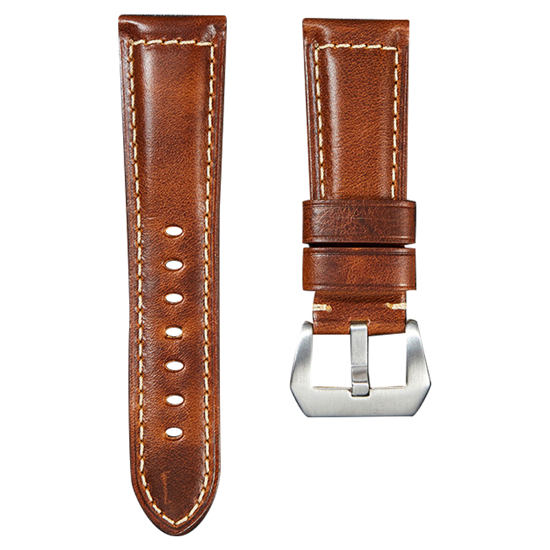 

Top -layer Cowide Echtes Leder -uhrband 26mm Universal Retro Uhrengurt - Hellbraun / Silberschnalle, Universal