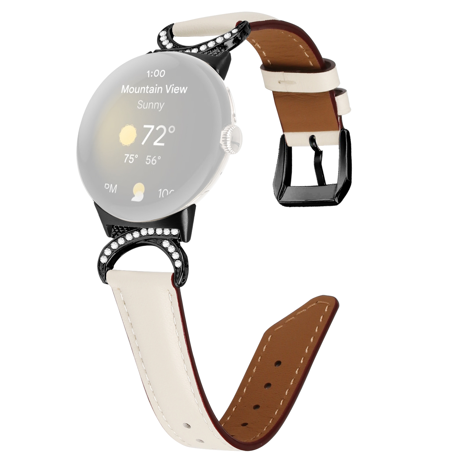 

Für Google Pixel Watch-strass-dekor-d-shape-anschluss Geteiltes Leder-ersatzgurt Mit Schwarzer Schnalle - Aprikose, Google Pixel Watch 2