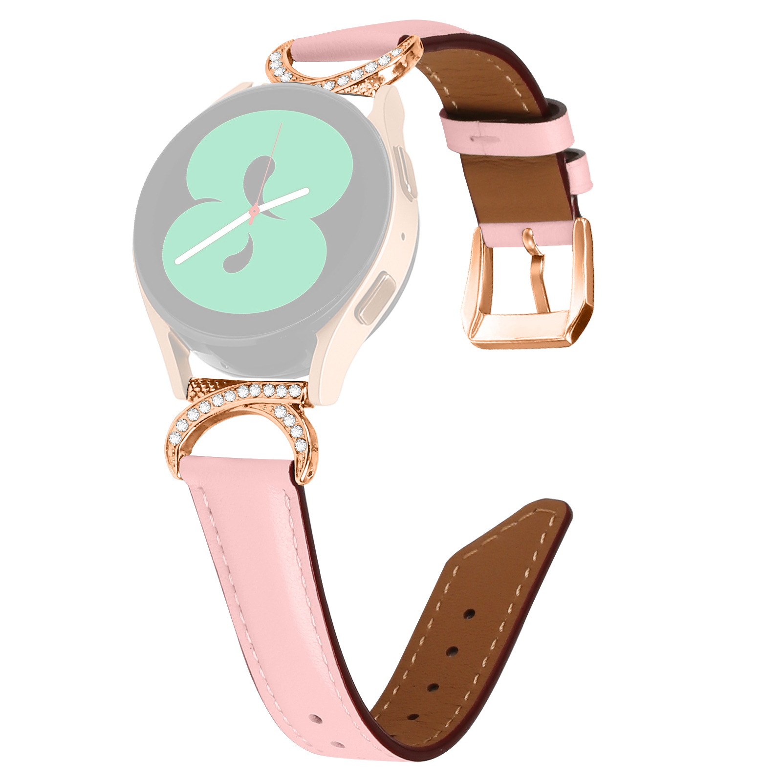 

Für Samsung Galaxy Watch 3 41mm / Beobachten Sie 5 40 mm / 44 mm Geteiltes Lederband 20mm Strass-d-shape-anschluss-handgelenkband Mit Roségolden - Rosa, Galaxy Watch3 41mm