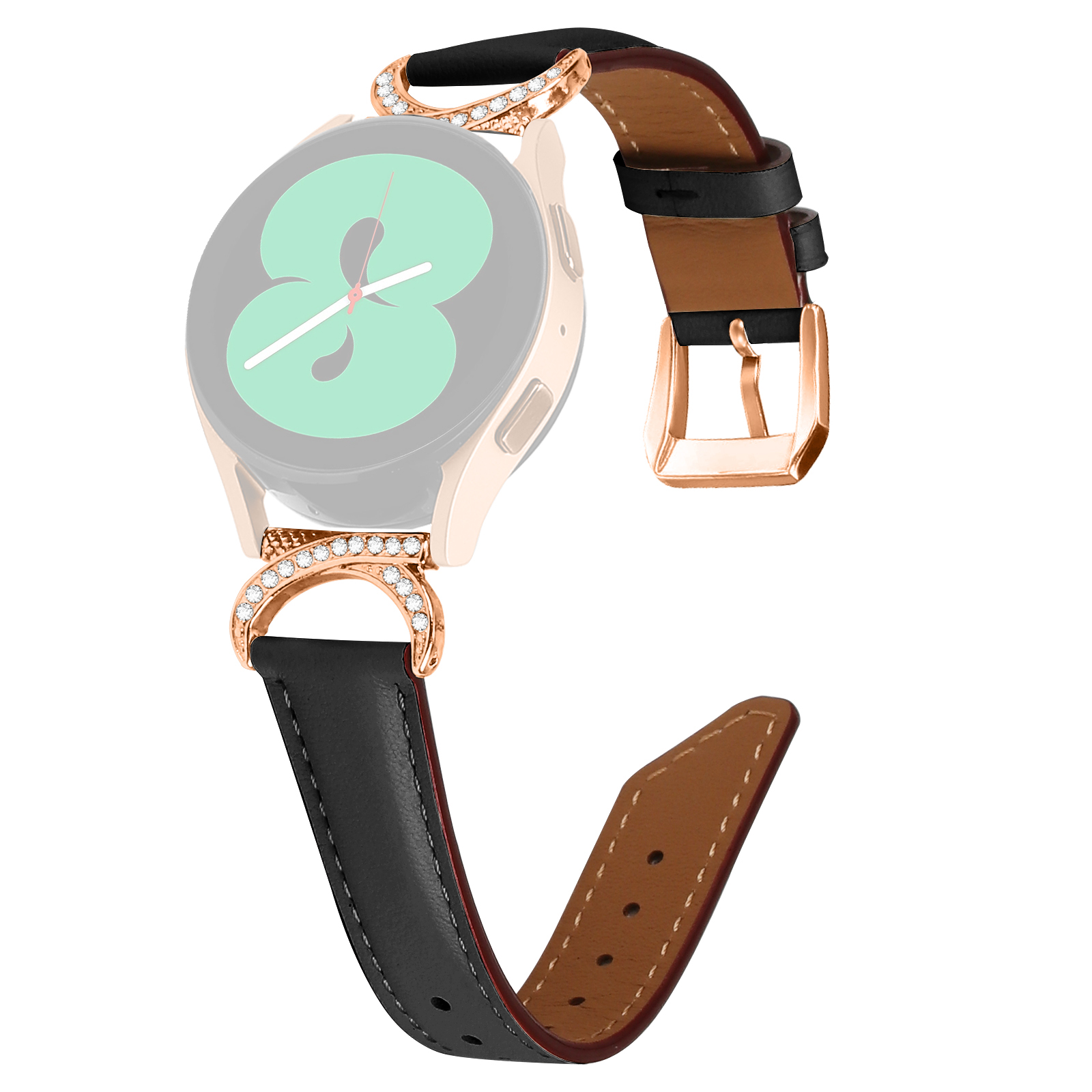 

Für Samsung Galaxy Watch 3 41mm / Beobachten Sie 5 40 mm / 44 mm Geteiltes Lederband 20mm Strass-d-shape-anschluss-handgelenkband Mit Roségolden - Schwarz, Galaxy Watch3 41mm