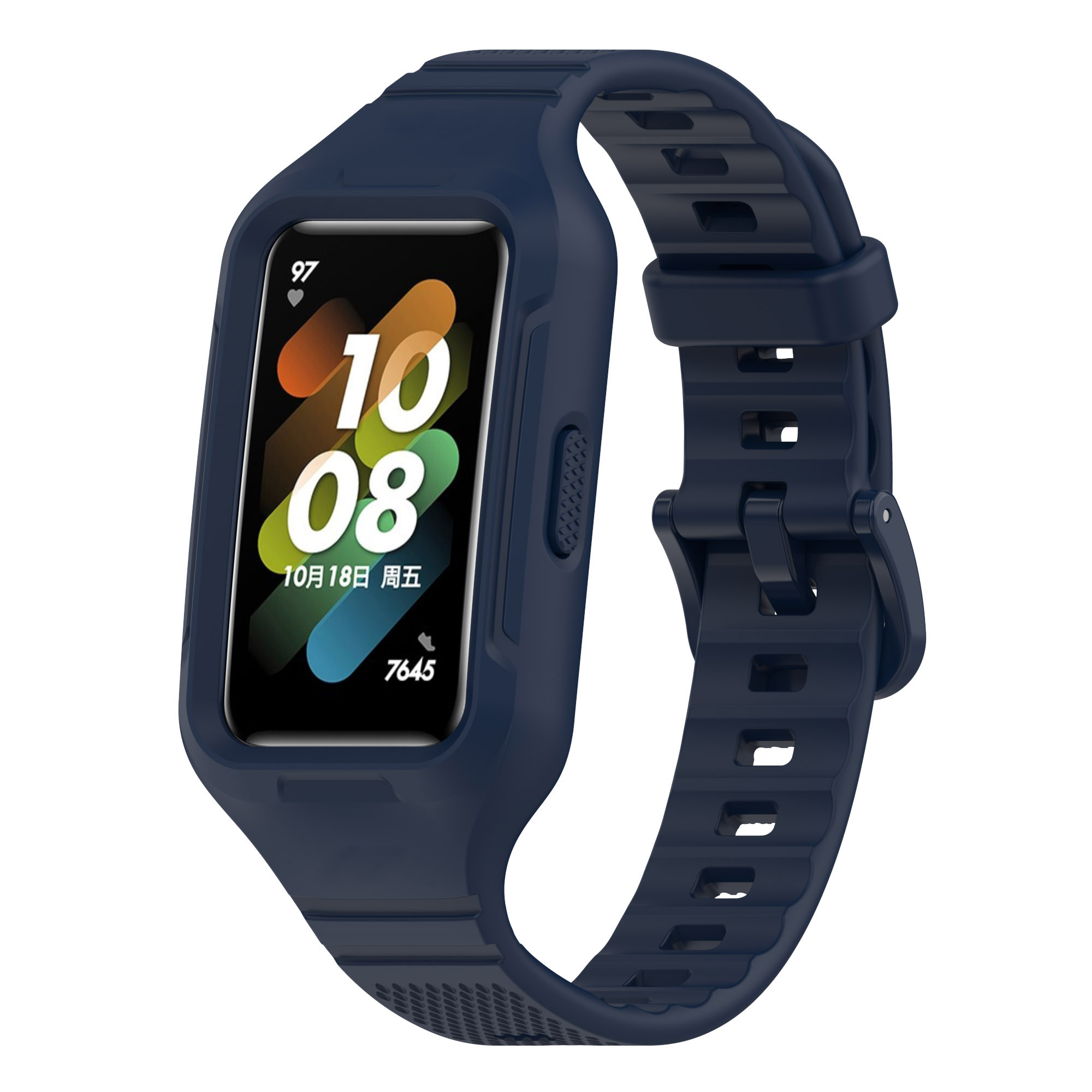

Für Huawei Band 6 / 7 / 8 Sport Silicon Watch Band Mit Case Cover - Mitternachtsblau, Huawei Band 6