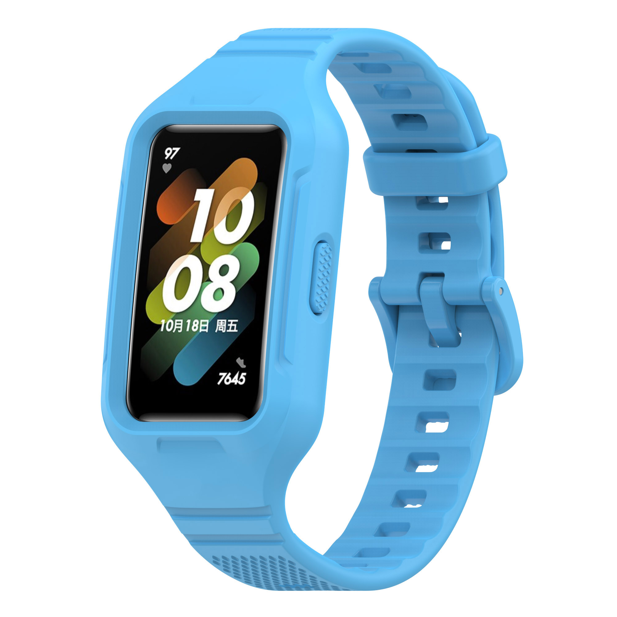 

Für Huawei Band 6 / 7 / 8 Sport Silicon Watch Band Mit Case Cover - Himmelblau, Huawei Band 6