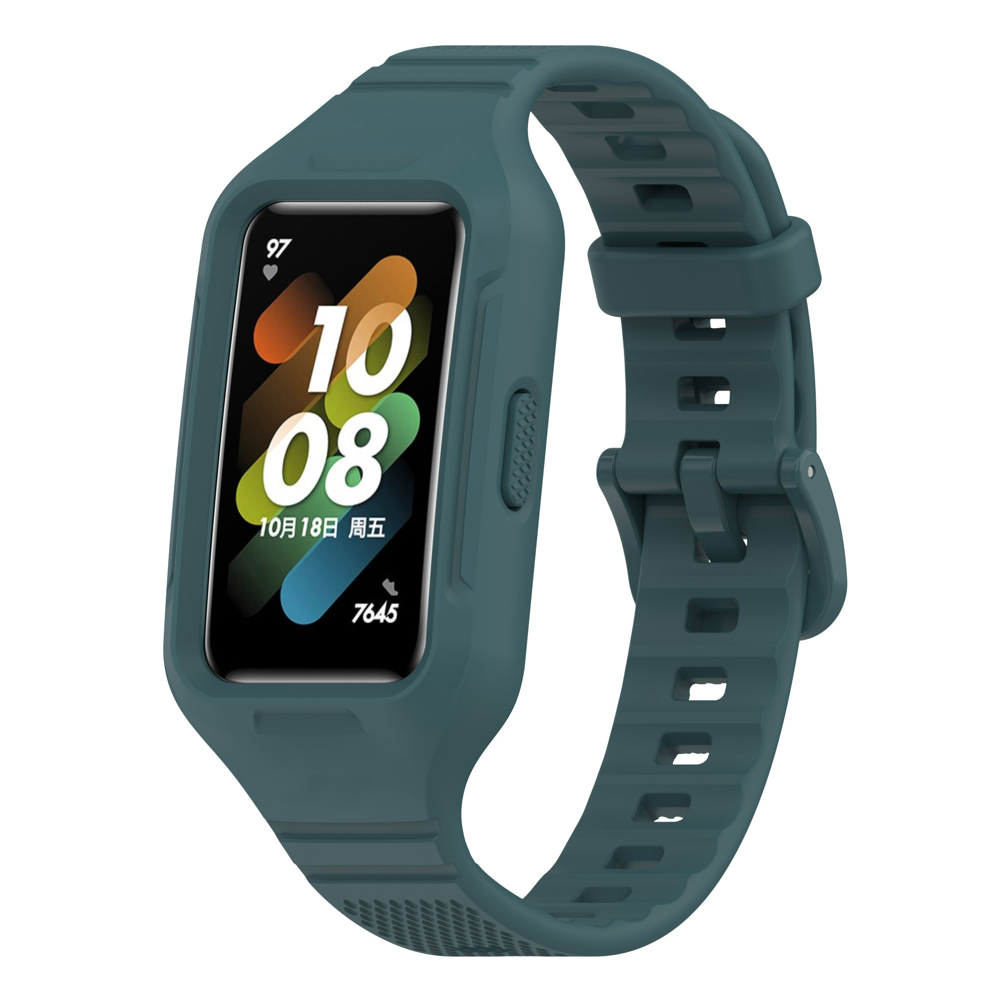 

Für Huawei Band 6 / 7 / 8 Sport Silicon Watch Band Mit Case Cover - Dunkelgrün, Huawei Band 6