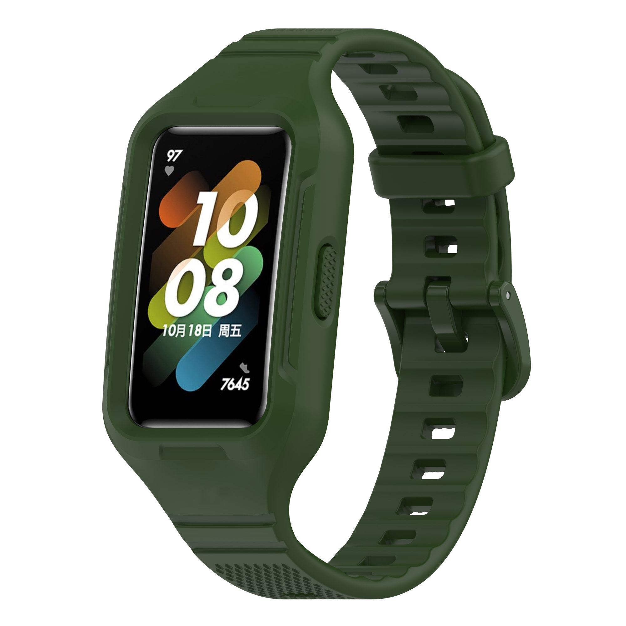 

Für Huawei Band 6 / 7 / 8 Sport Silicon Watch Band Mit Case Cover - Armeegrün, Huawei Band 6
