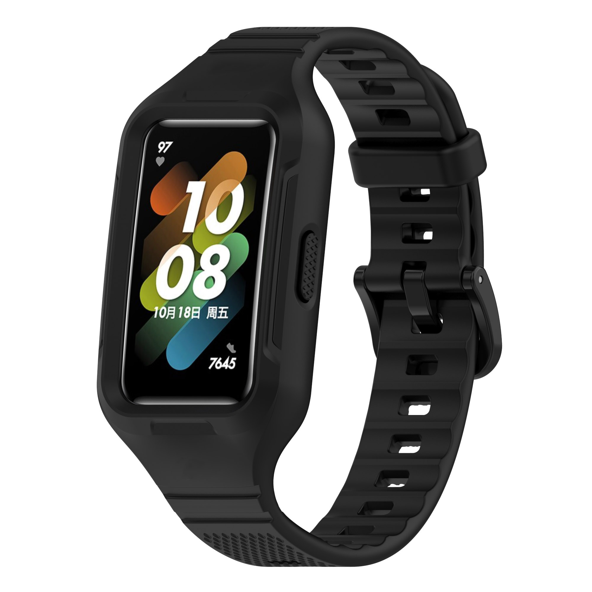 

Für Huawei Band 6 / 7 / 8 Sport Silicon Watch Band Mit Case Cover - Schwarz, Huawei Band 6