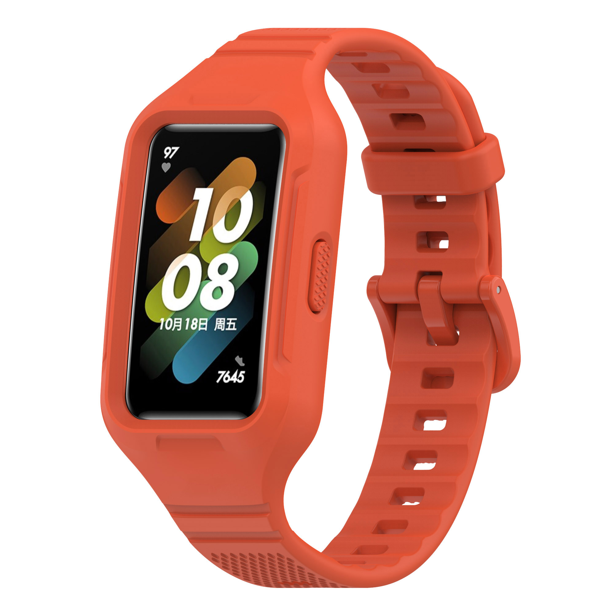 

Für Huawei Band 6 / 7 / 8 Sport Silicon Watch Band Mit Case Cover - Rotes Tee Orange, Huawei Band 6