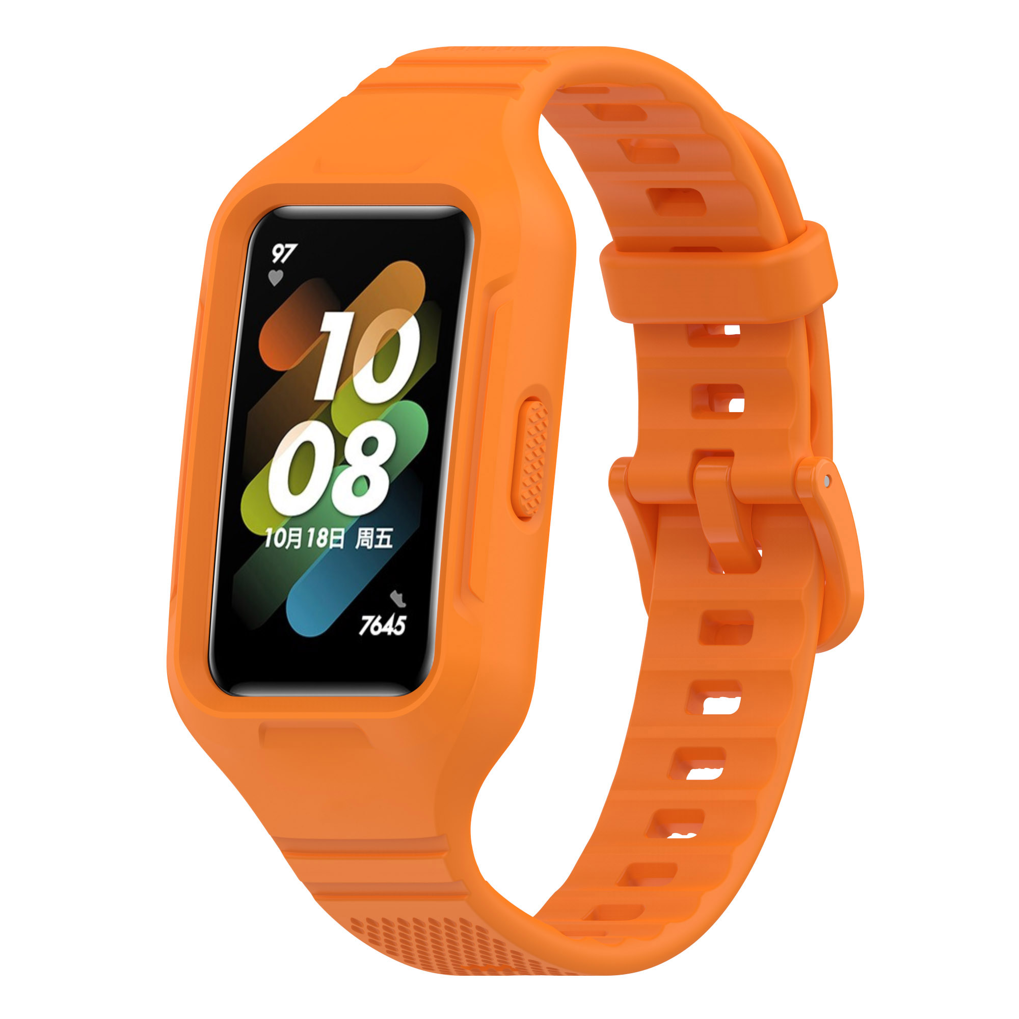 

Für Huawei Band 6 / 7 / 8 Sport Silicon Watch Band Mit Case Cover - Orange, Huawei Band 6