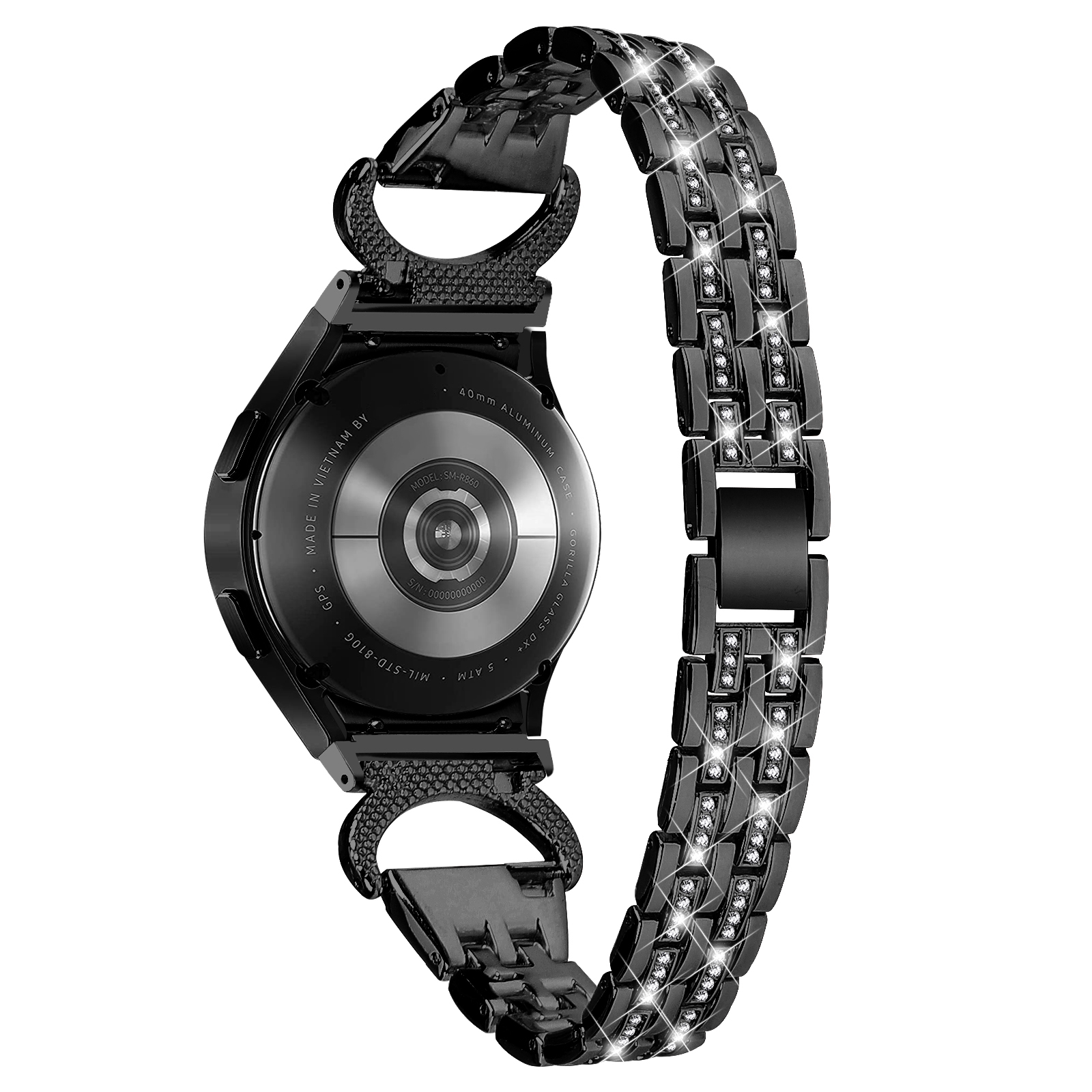 

Blingband Für Samsung Galaxy Watch4 40mm 44mm / Watch 5 40 mm 44 Mm, Strass-dekor Edelstahl 5-perlen-uhrengurt Mit Stecker - Schwarz, Samsung Galaxy Watch4 40mm