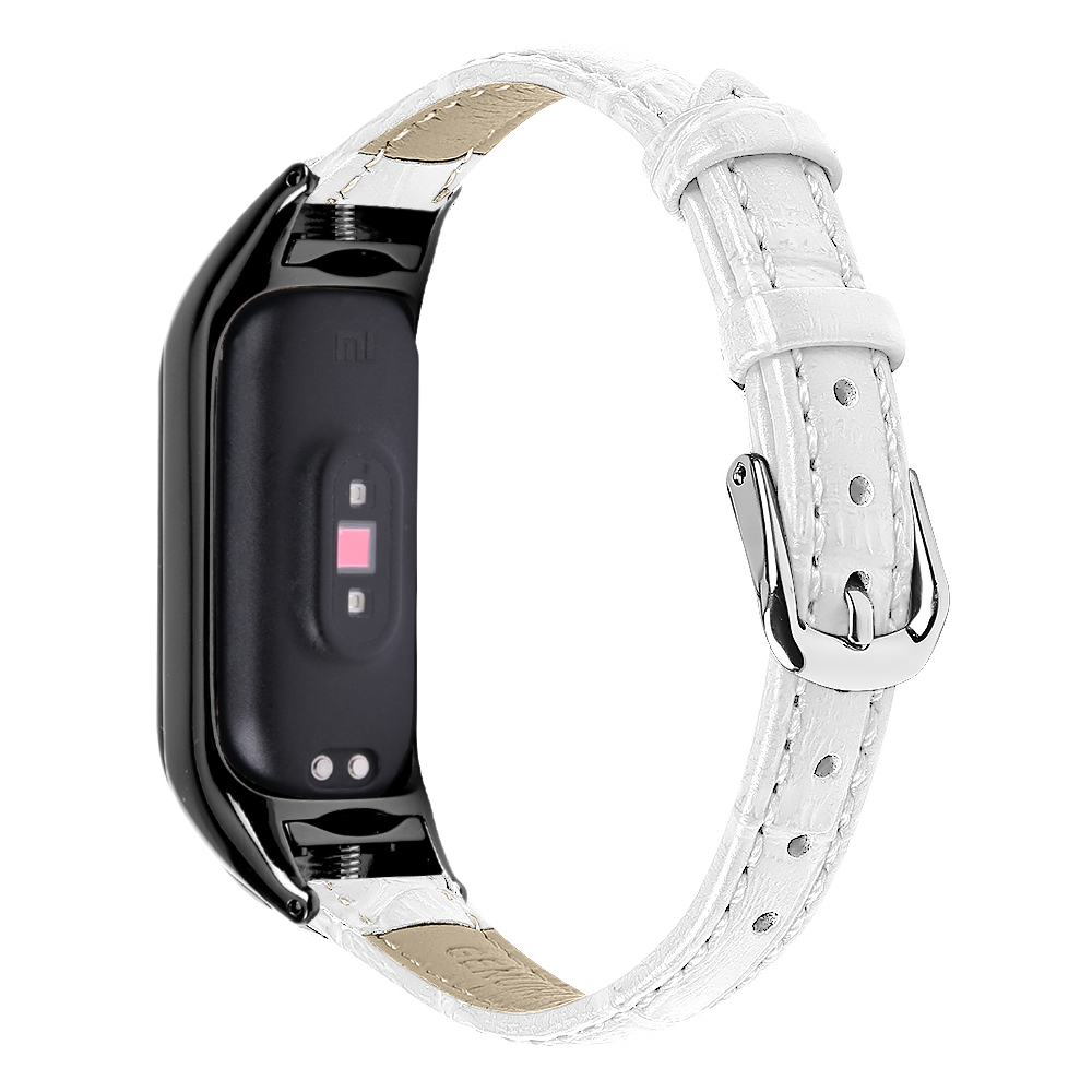 

Für Xiaomi Smart Band 8 Echtes Cowhide -lederband Bambus Grain Uhrenband Mit Schwarzem Rahmenkoffer - Weiss, Xiaomi Smart Band 8