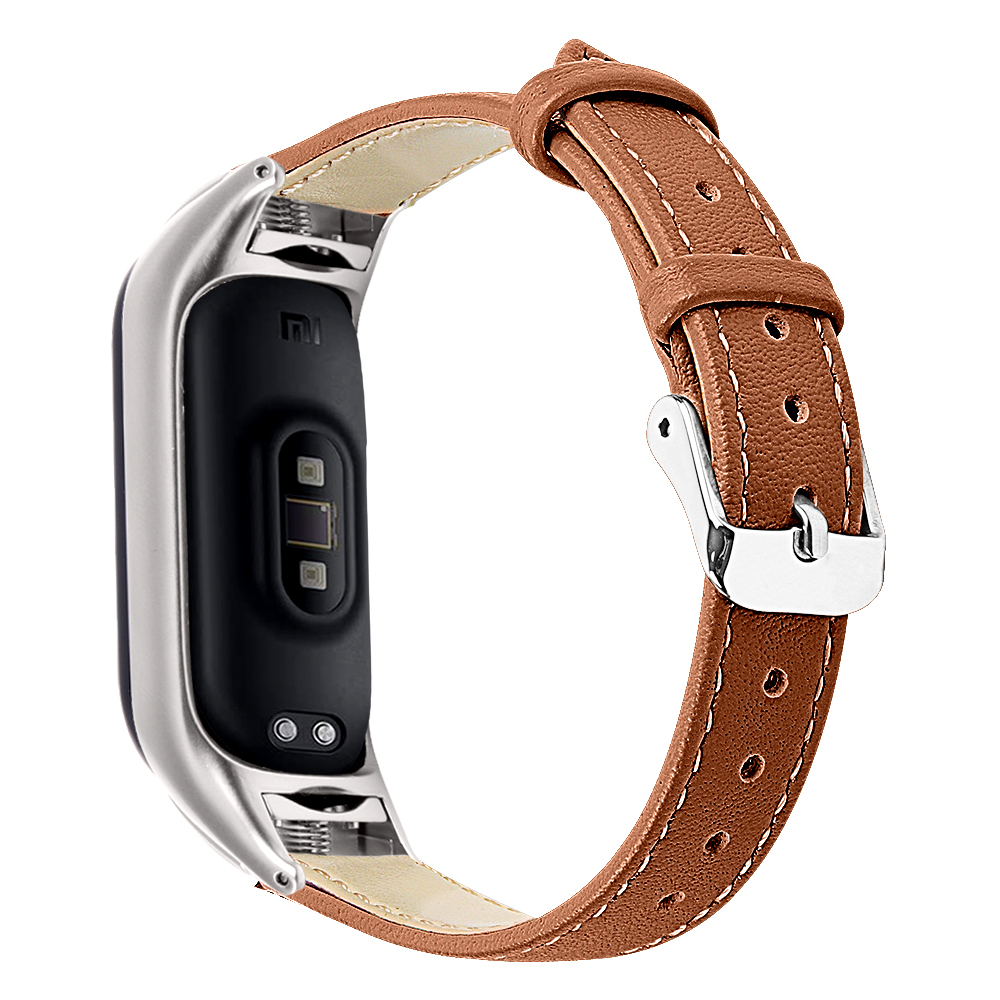 

Für Xiaomi Smart Band 8 Watch Bands Echte Kuhläden -lederbänder Mit Silver Watch Hülle - Braun, Xiaomi Smart Band 8