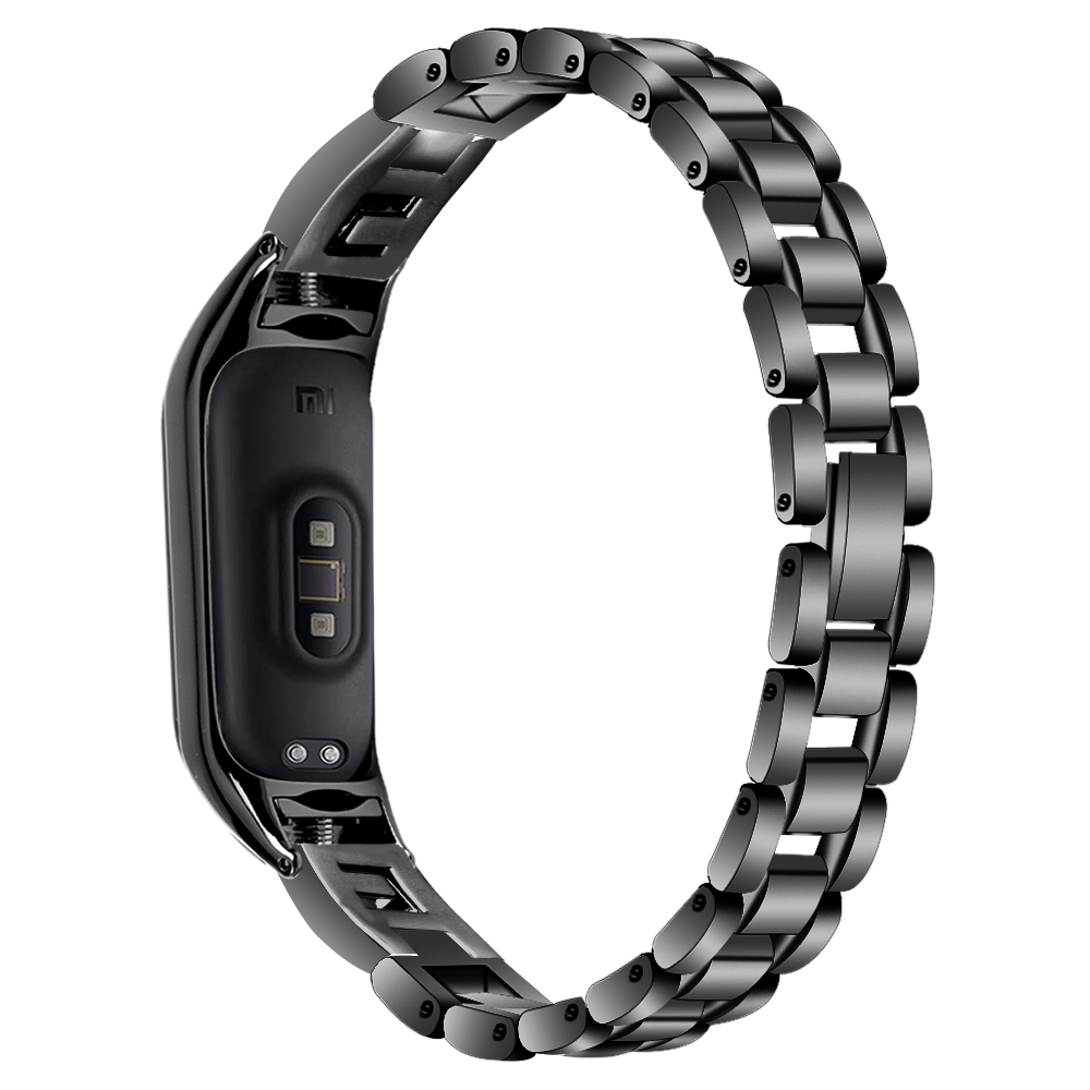 

Für Xiaomi Smart Band 8 G Buchstaben Strassste Dekor Uhrengurt Edelstahl Ersatzhandgelenk Band - Schwarz, Xiaomi Smart Band 8