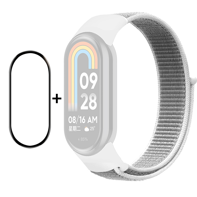 

Enkay Hat-prince Für Xiaomi Smart Band 8 Nylon Watch Band Set Mit Pmma-screenfilm, Sticker Armband Gurt - Weiss, Xiaomi Smart Band 8