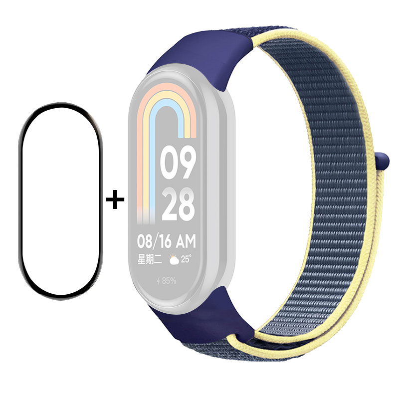 

Enkay Hat-prince Für Xiaomi Smart Band 8 Nylon Watch Band Set Mit Pmma-screenfilm, Sticker Armband Gurt - Blau / Gelb, Xiaomi Smart Band 8