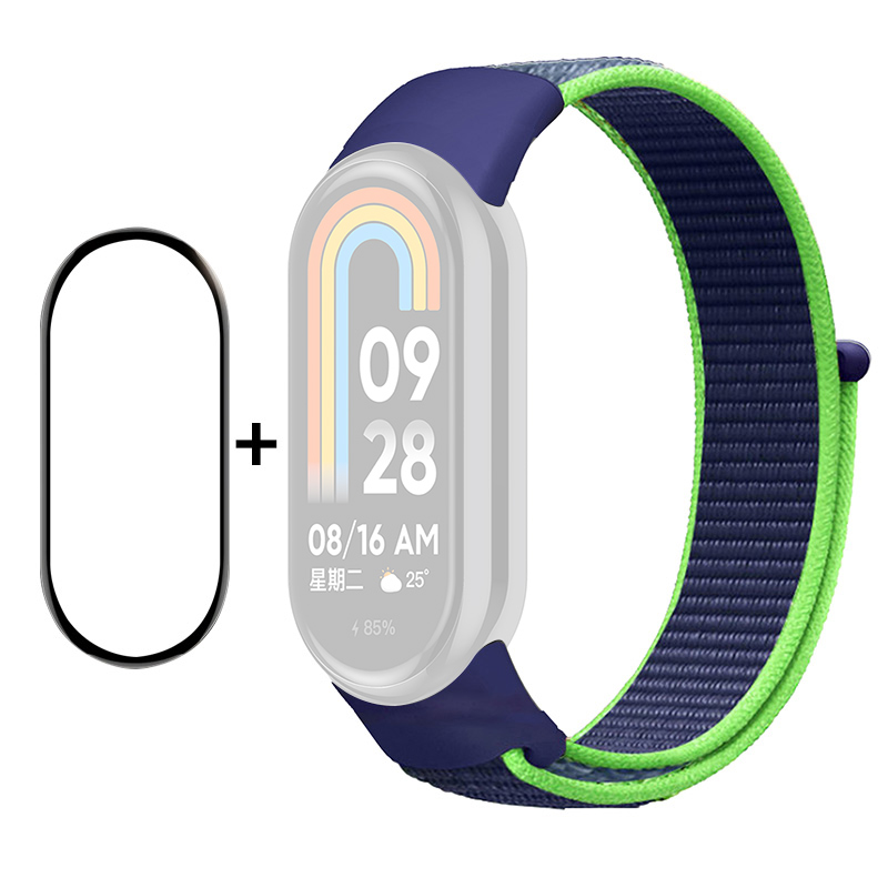 

Enkay Hat-prince Für Xiaomi Smart Band 8 Nylon Watch Band Set Mit Pmma-screenfilm, Sticker Armband Gurt - Blau / Grün, Xiaomi Smart Band 8