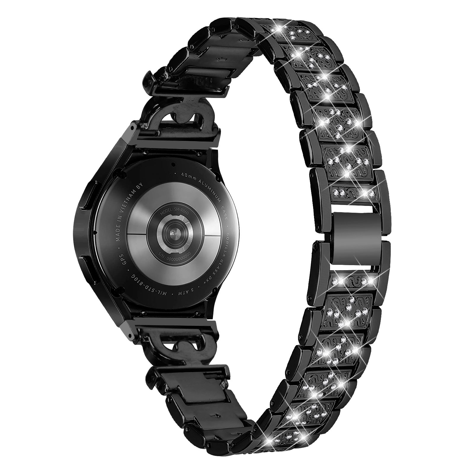 

Edelstahlband Für Samsung Galaxy Watch4 40 mm 44 mm / Watch4 Classic 42 mm 46 Mm, 3-grad-strass-dekor-uhrengurt Mit Stecker - Schwarz, Samsung Galaxy Watch4 40mm