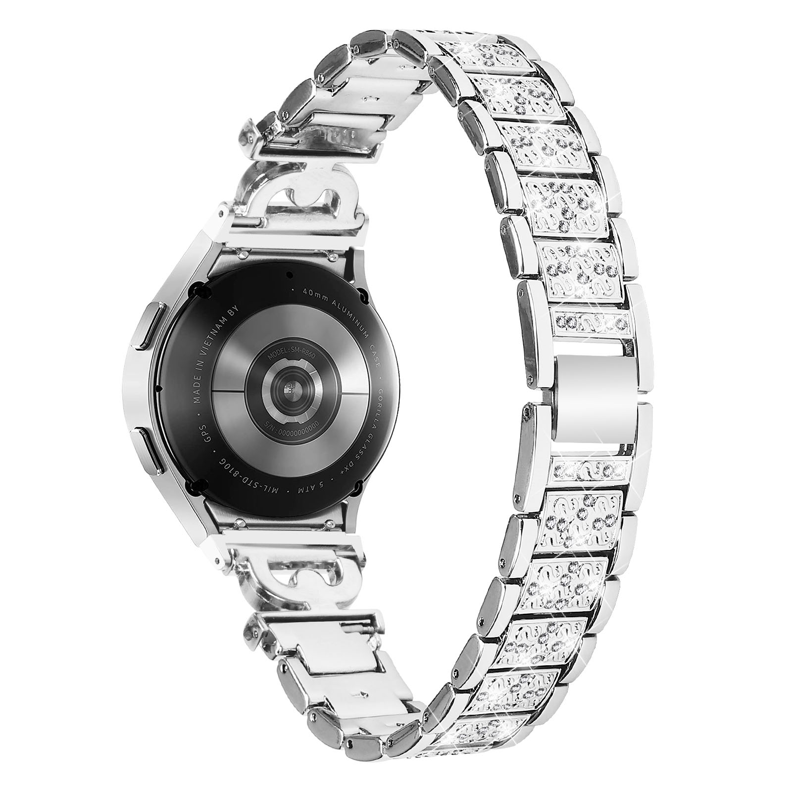 

Edelstahlband Für Samsung Galaxy Watch4 40 mm 44 mm / Watch4 Classic 42 mm 46 Mm, 3-grad-strass-dekor-uhrengurt Mit Stecker - Silber, Samsung Galaxy Watch4 40mm
