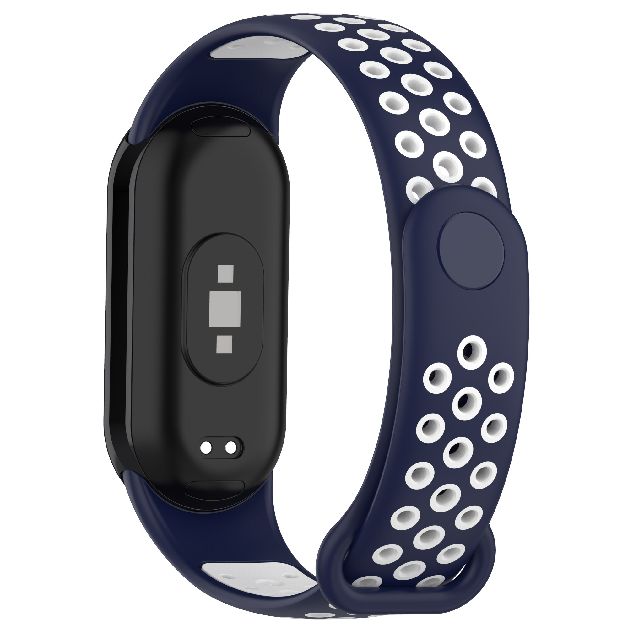 For Xiaomi Smart Band 8 Silicone Watch Bands Dual-color Sport Strap with Silicone Connector - Midnight Blue+White
