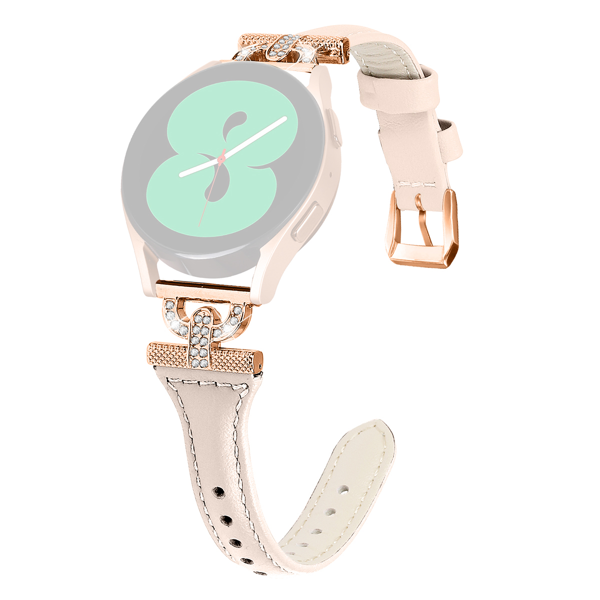 

20mm Uhrengurt Für Samsung Galaxy Watch Active 1 / 2 / 3 40 mm 44 Mm, Echter Kuhleder -strass -dekorband Mit Roségoldschnalle - Aprikose, Galaxy Watch Active