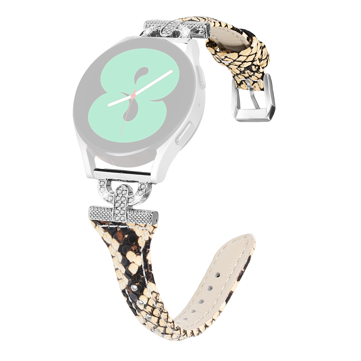 

Schauen Sie Sich Band Für Samsung Galaxy Watch Active 1 an / 2 / 3 40 mm 44 Mm, 20 mm Echter Kuhleder -strass -dekorgurt Mit Silbernen Schnalle - Schlangenstruktur, Galaxy Watch Active