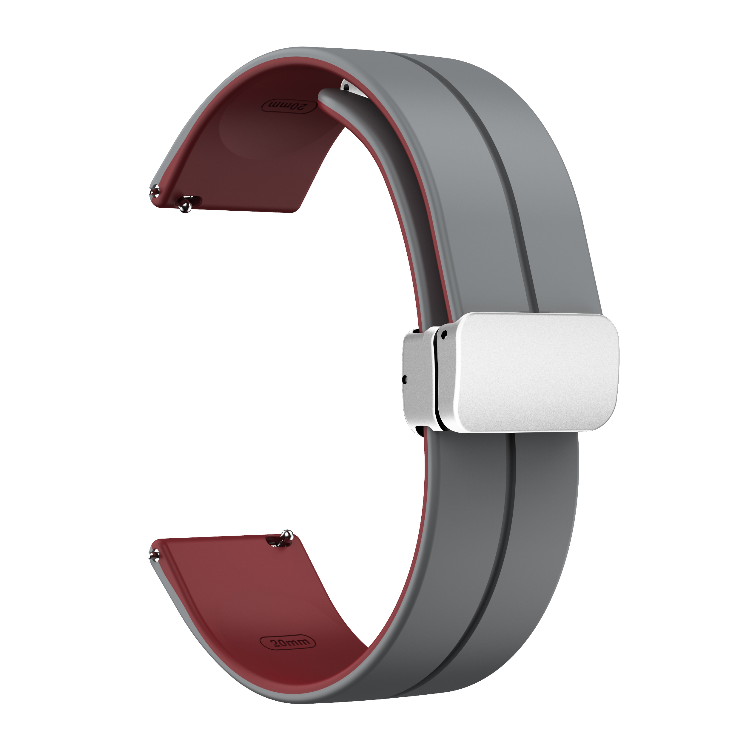 

Für Huawei Uhr 4 / 4 Pro / Uhr 3 / 3 Pro Watch Band 22 mm Dual -farb -silikon -uhrengurt Mit Magnetischer Faltungs Silberschnalle - Grau / Weinrot, Huawei Watch 4
