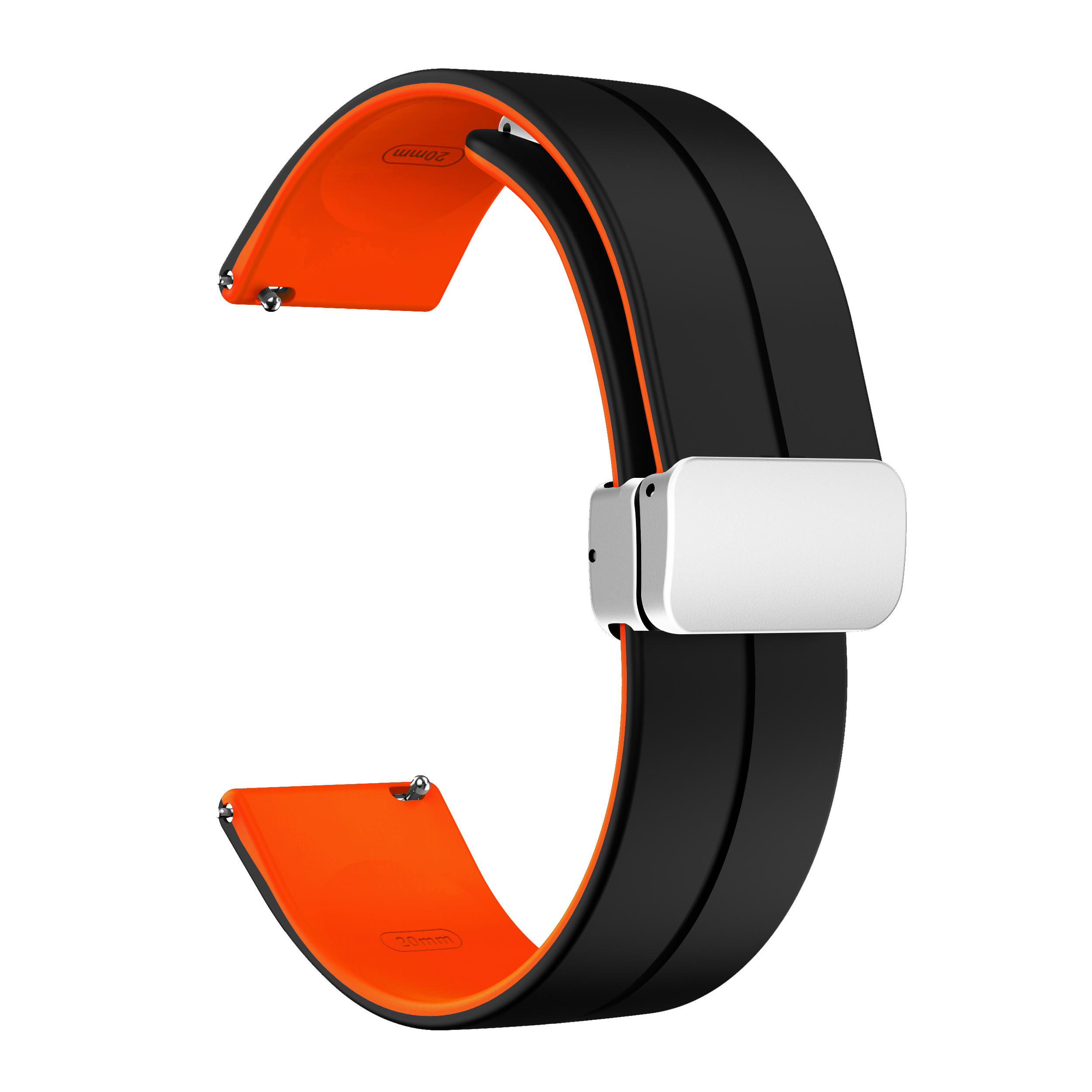 

Für Huawei Uhr 4 / 4 Pro / Uhr 3 / 3 Pro Watch Band 22 mm Dual -farb -silikon -uhrengurt Mit Magnetischer Faltungs Silberschnalle - Schwarz / Orange, Huawei Watch 4