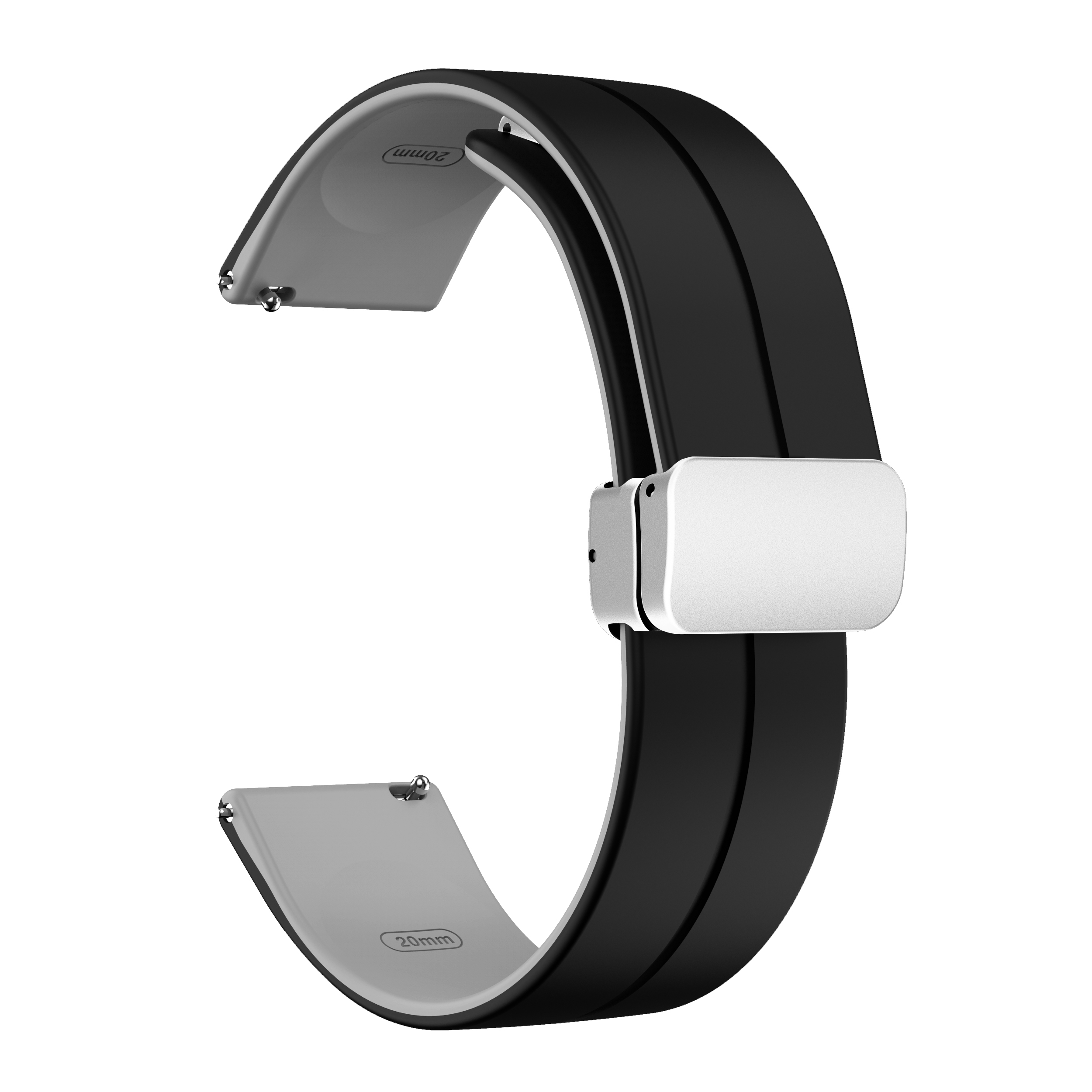 

Für Huawei Uhr 4 / 4 Pro / Uhr 3 / 3 Pro Watch Band 22 mm Dual -farb -silikon -uhrengurt Mit Magnetischer Faltungs Silberschnalle - Schwarz / Grau, Huawei Watch 4