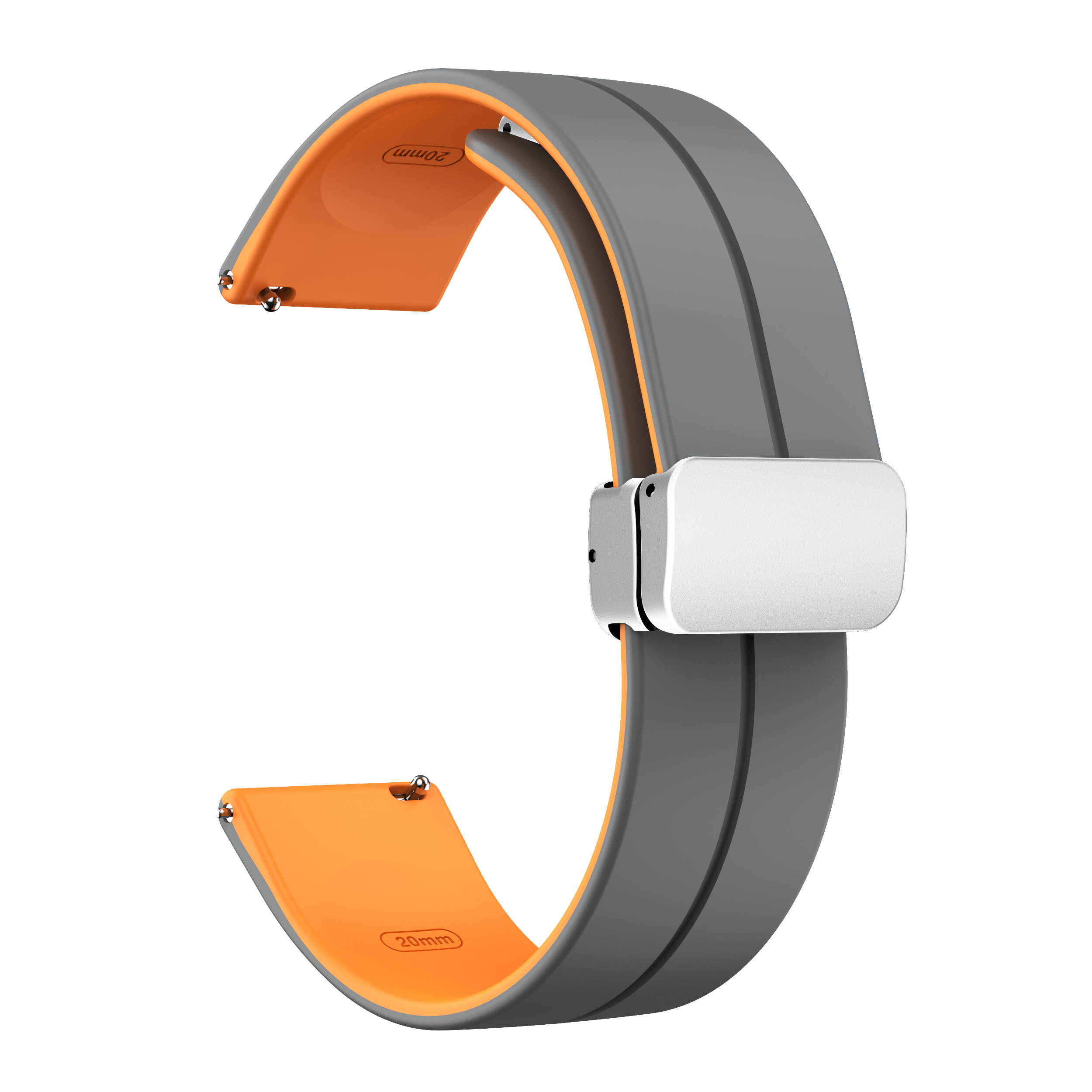 

Für Huawei Uhr 4 / 4 Pro / Uhr 3 / 3 Pro Watch Band 22 mm Dual -farb -silikon -uhrengurt Mit Magnetischer Faltungs Silberschnalle - Grau / Orange, Huawei Watch 4