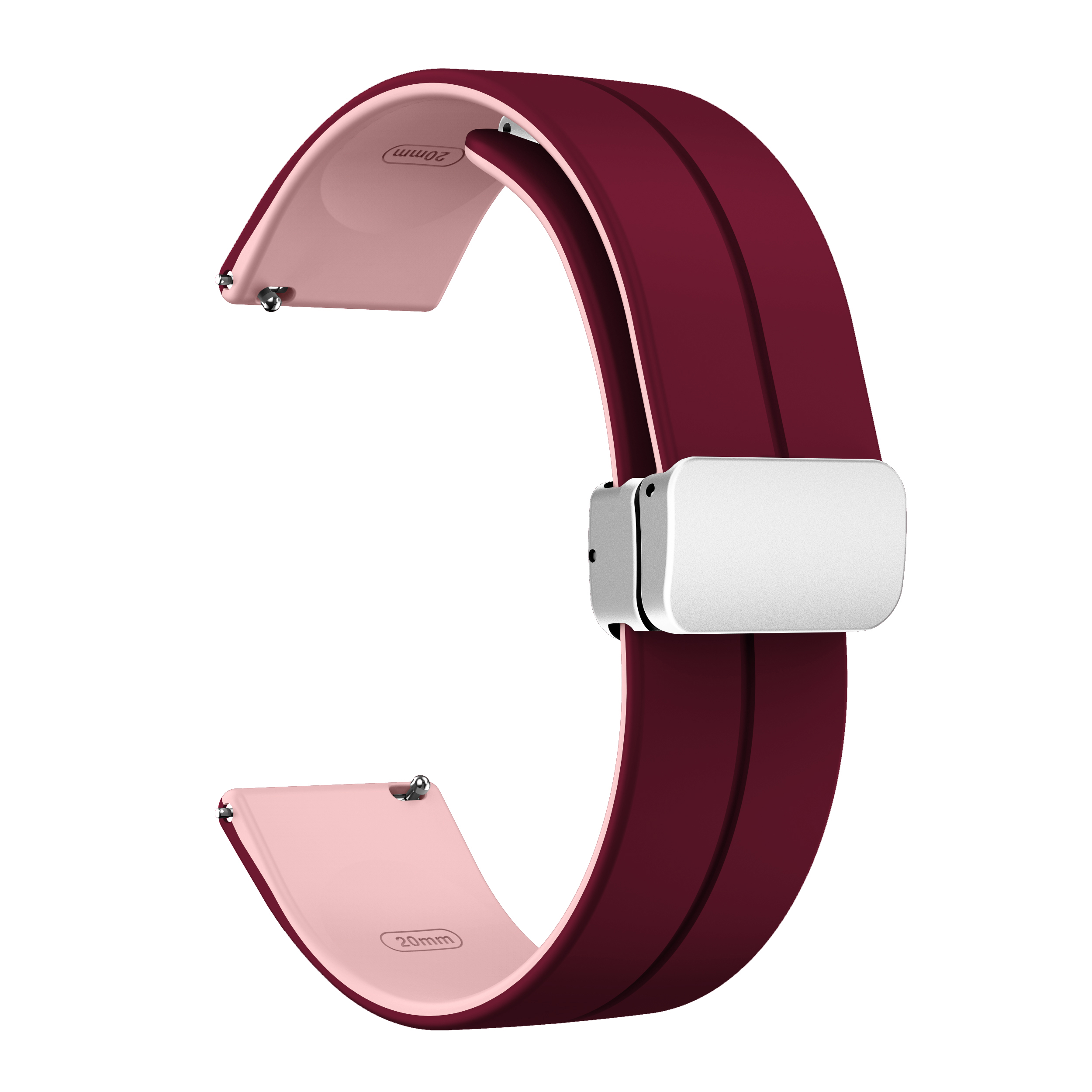 

Für Huawei Uhr 4 / 4 Pro / Uhr 3 / 3 Pro Watch Band 22 mm Dual -farb -silikon -uhrengurt Mit Magnetischer Faltungs Silberschnalle - Weinrot / Rosa, Huawei Watch 4